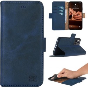 Bouletta - Echt leer Cover iPhone 11 Pro Max hoesje - Lederen Book- WalletCase Vintage Blue