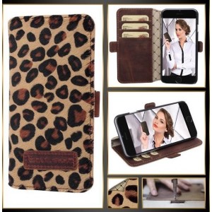 Bouletta -  iPhone 6S Plus hoes - Leer Book- WalletCase (Leopard)