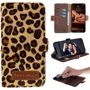 Bouletta - Echt leer Cover iPhone 11 Book- WalletCase Furry Leopard