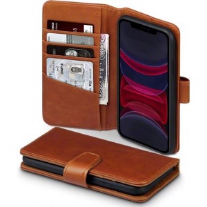 Apple iPhone 11 hoesje, MobyDefend luxe echt leren bookcase, Cognac bruin - Telefoonhoesje geschikt voor: Apple iPhone 11