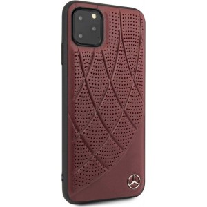 Mercedes-Benz Hard Case Quilted Perforated Genuine Leather For iPhone 11 Pro Max - Burgundy