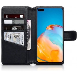 Huawei P40 hoesje, MobyDefend luxe echt leren wallet bookcase, Zwart - Telefoonhoesje geschikt voor: Huawei P40