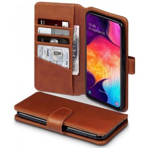 Huawei P30 Pro hoesje, MobyDefend luxe echt leren bookcase, Cognac bruin - Telefoonhoesje geschikt voor: Huawei P30 Pro