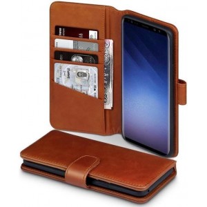 Hoesje voor Samsung Galaxy S9 Plus (S9+), MobyDefend luxe echt leren bookcase, Cognac bruin