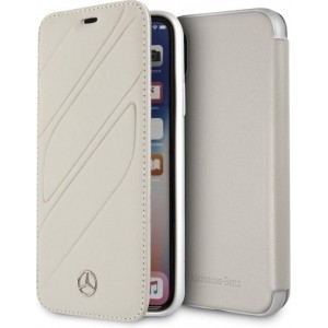 Mercedes Benz Leren Bookcase Hoesje iPhone XS / X - Grijs