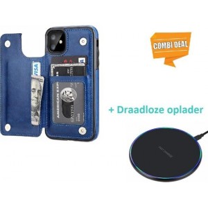 Wallet Case iPhone 11 - blauw met draadloze oplader