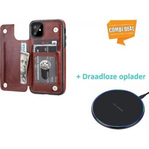 Wallet Case iPhone 11 - bruin  met draadloze oplader