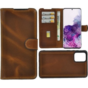 Samsung Galaxy S20 Ultra hoesje - Bookcase - Portemonnee Hoes 2in1 Uitneembaar Echt leer Wallet case Cognac Bruin